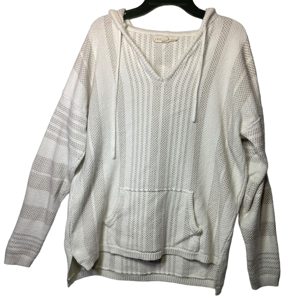 Lovestitch Women’s White Tan Knit Jumper With Hood M NWOT